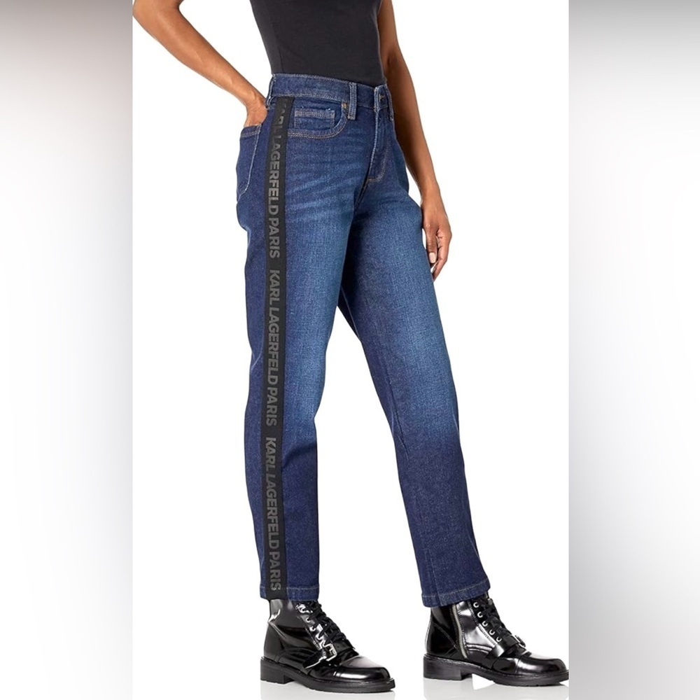 Karl Lagerfeld Paris Women’s Straight Leg Logo Taping Jeans Size 4